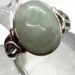 Burmese Jade Oval Sterling Silver Ring size 8